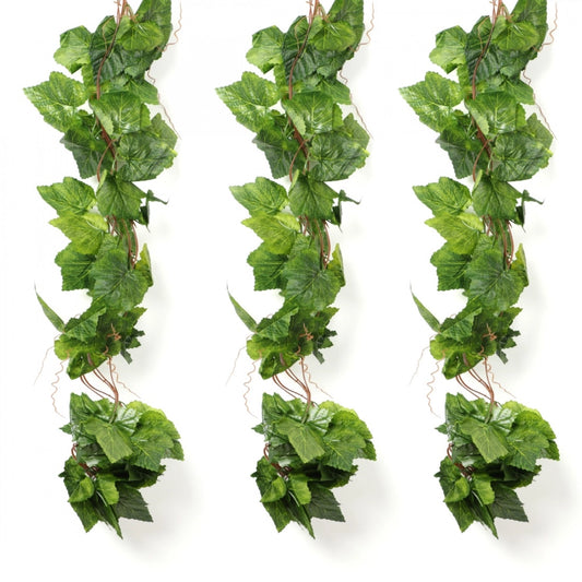 PKR Kart Pack Of 5 Silk Polyester Artificial Grape Leaf Vine Hanging Garland Foliage Flowers Leaf Plants For Wall Decoration (Color: Green,Length: 15 Feet)