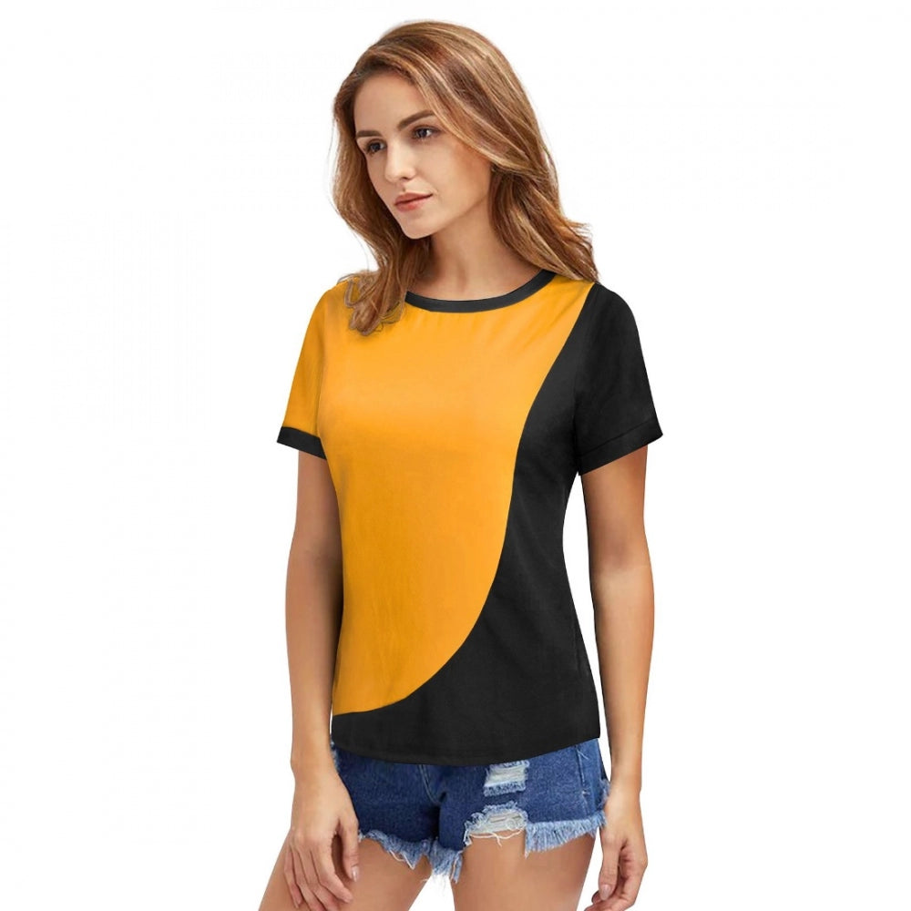 PKRKART Women's Polyester, Knitting Western Wear T-Shirt (Yellow)