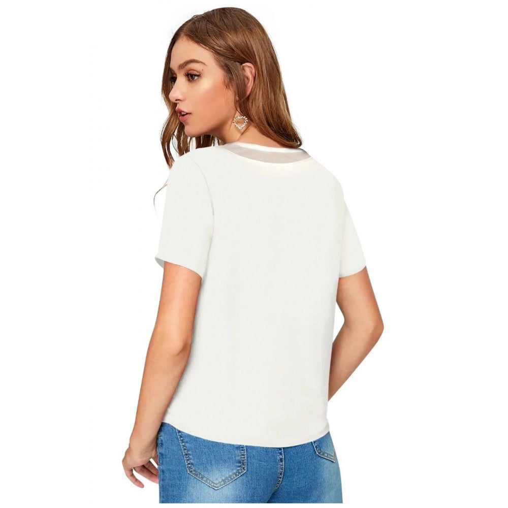 PKRKART Women's Polyester, Knitting Western Wear T-Shirt (White)