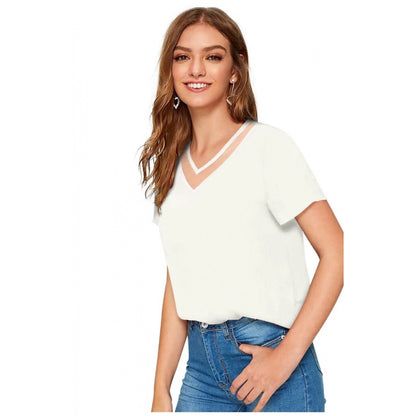 PKRKART Women's Polyester, Knitting Western Wear T-Shirt (White)
