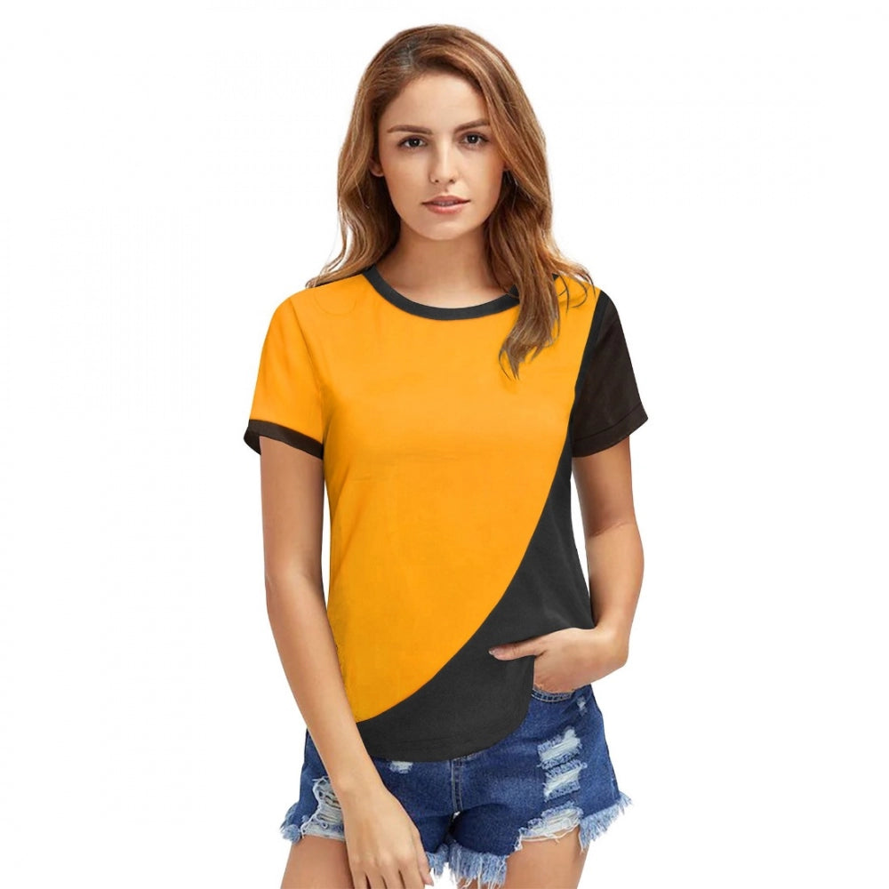 PKRKART Women's Polyester, Knitting Western Wear T-Shirt (Yellow)