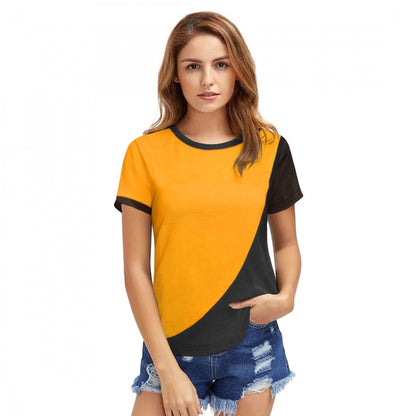 PKRKART Women's Polyester, Knitting Western Wear T-Shirt (Yellow)