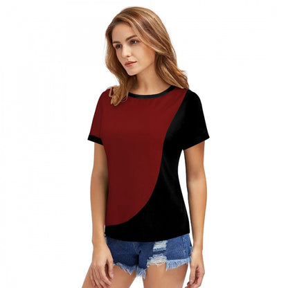 PKRKART Women's Polyester, Knitting Western Wear T-Shirt (Maroon)
