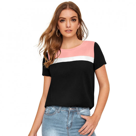 PKRKART Women's Polyester, Knitting Western Wear T-Shirt (Peach)