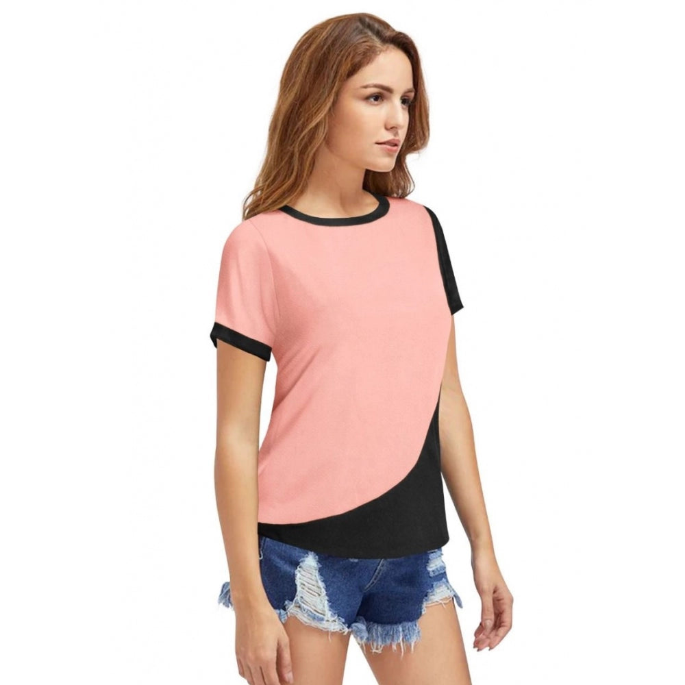 PKRKART Women's Polyester, Knitting Western Wear T-Shirt (Peach)