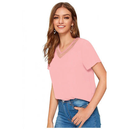 PKRKART Women's Polyester, Knitting Western Wear T-Shirt (Peach)