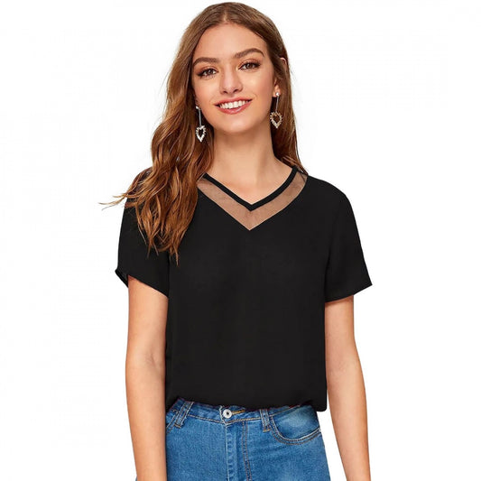 PKRKART Women's Polyester, Knitting Western Wear T-Shirt (Black)