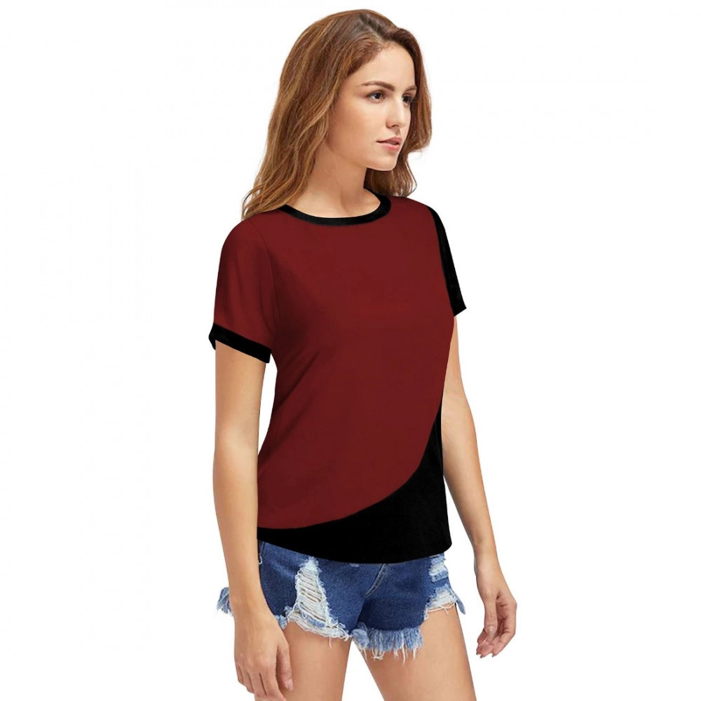 PKRKART Women's Polyester, Knitting Western Wear T-Shirt (Maroon)
