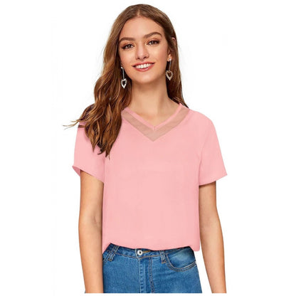 PKRKART Women's Polyester, Knitting Western Wear T-Shirt (Peach)