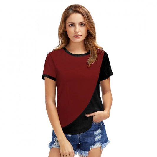 PKRKART Women's Polyester, Knitting Western Wear T-Shirt (Maroon)