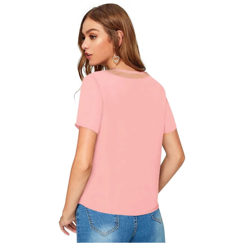PKRKART Women's Polyester, Knitting Western Wear T-Shirt (Peach)