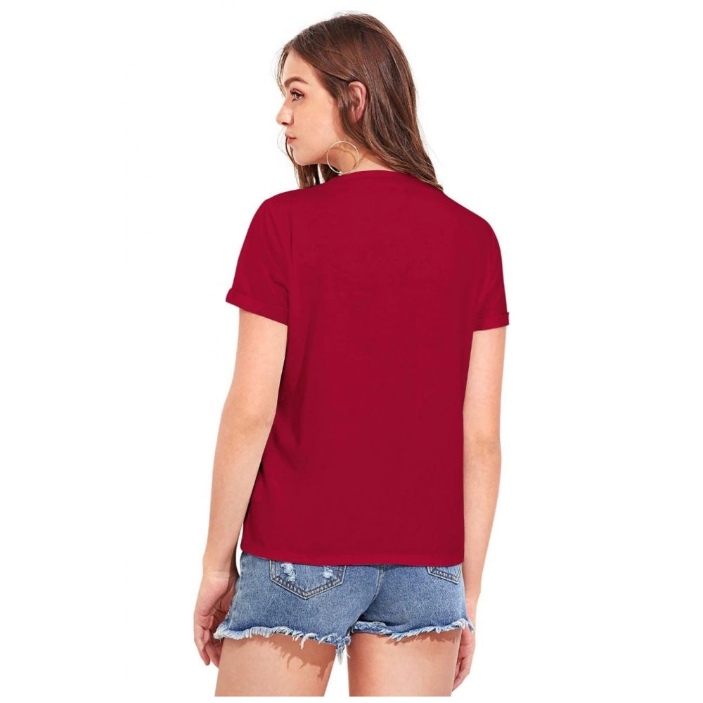 PKRKART Women's Cotton Western Wear T-Shirt (Maroon)