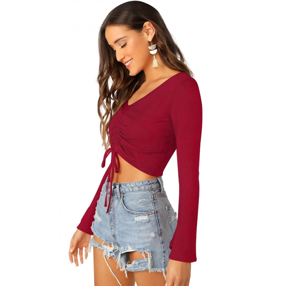 PKRKART Women's 95% Polyester 5% Spandex Western Wear Tops (Maroon)