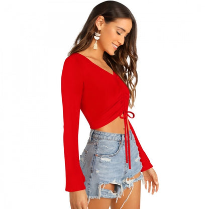 PKRKART Women's 95% Polyester 5% Spandex Western Wear Tops (Red)