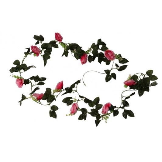 PKR Kart Artificial Dark Pink White Filler Rose Vines Flowers Plants Artificial Flower Creeper Hanging Rose For Home Decoration (Color: DarkPink, Material: Silk Polyester)