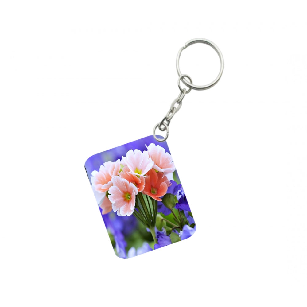 PKR Kart Pack Of 3_ Peach Flower One Side Printed Rectangle Designer Keychain (Peach)