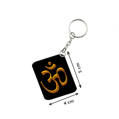 PKR Kart Pack Of 3_ Om Symbol One Side Printed Rectangle Designer Keychain (Black)