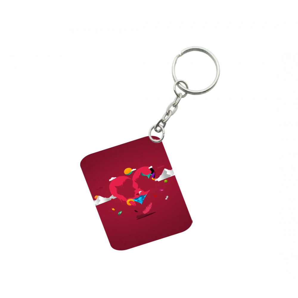 PKR Kart Pack Of 3_ True Love One Side Printed Rectangle Designer Keychain (Red)