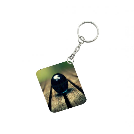 PKR Kart Pack Of 3_ Black Obsidian Sphere One Side Printed Rectangle Designer Keychain (Black)