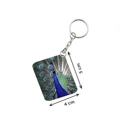 PKR Kart Pack Of 3_ Peacock One Side Printed Rectangle Designer Keychain (Multi Color)