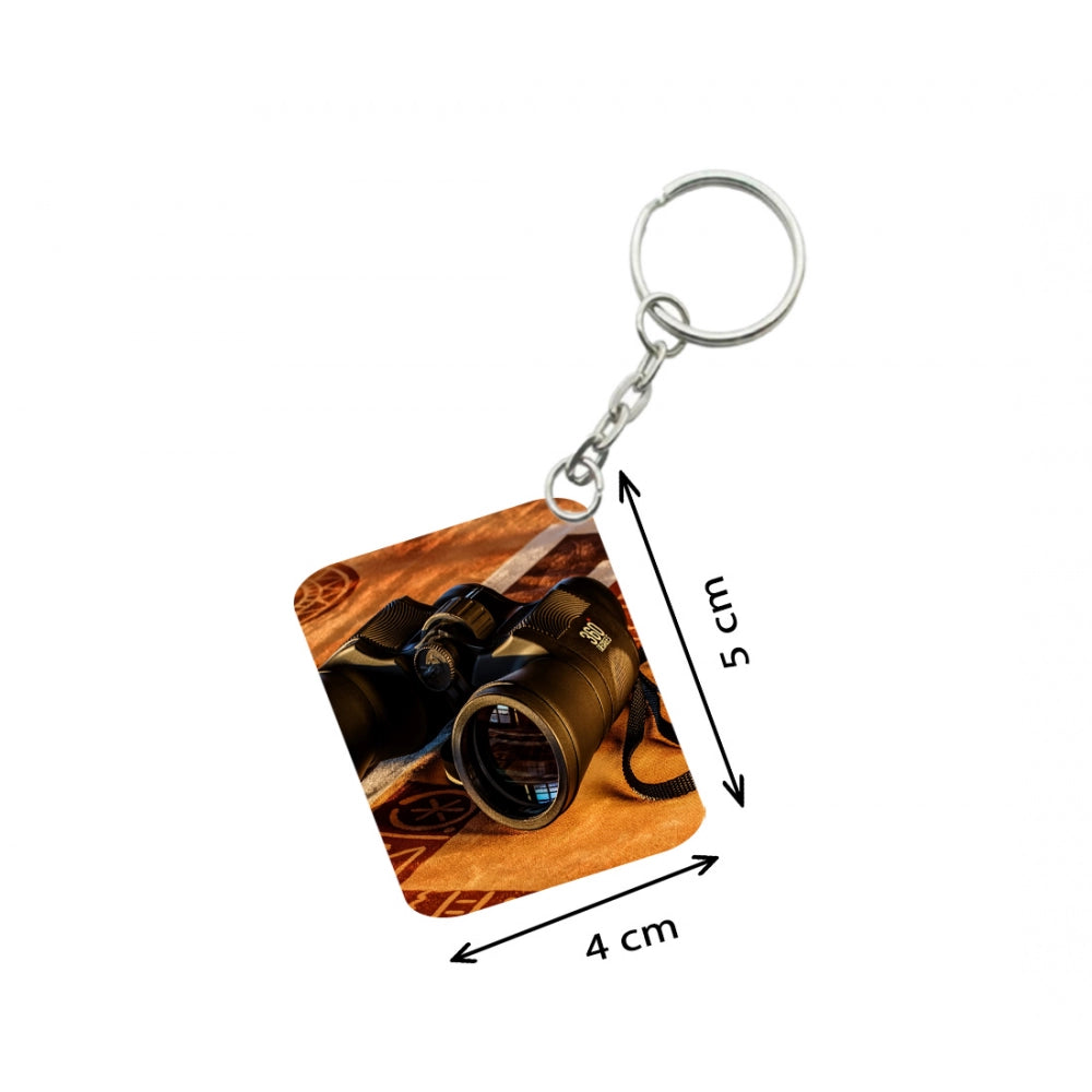 PKR Kart Pack Of 3_ Binoculars One Side Printed Rectangle Designer Keychain (Black)