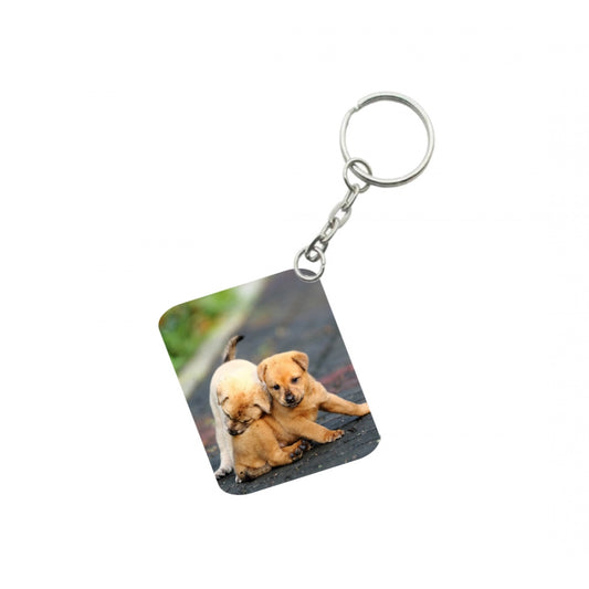 PKR Kart Pack Of 3_ Dogs Love One Side Printed Rectangle Designer Keychain (Brown)