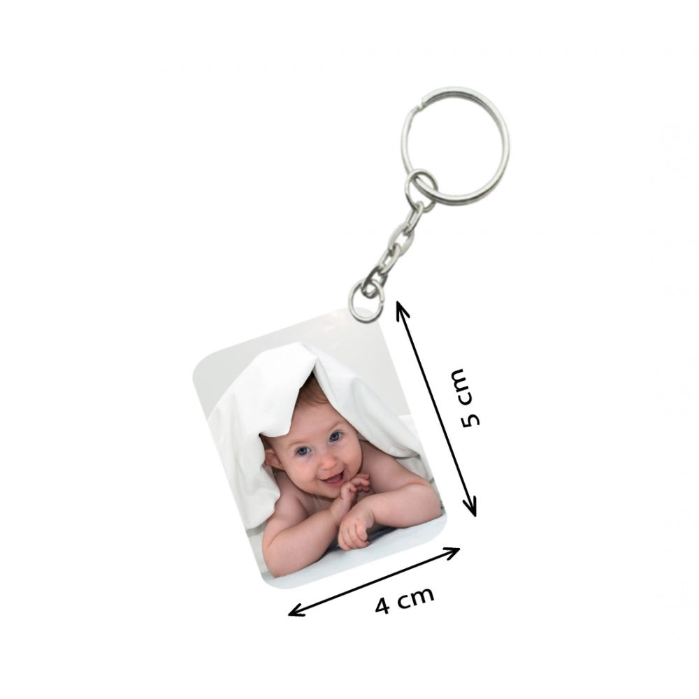 PKR Kart Pack Of 3_ Baby With Smile One Side Printed Rectangle Designer Keychain (White)