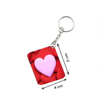 PKR Kart Pack Of 3_ Pink Heart One Side Printed Rectangle Designer Keychain (Pink)