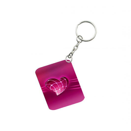 PKR Kart Pack Of 3_ Pink Heart One Side Printed Rectangle Designer Keychain (Pink)