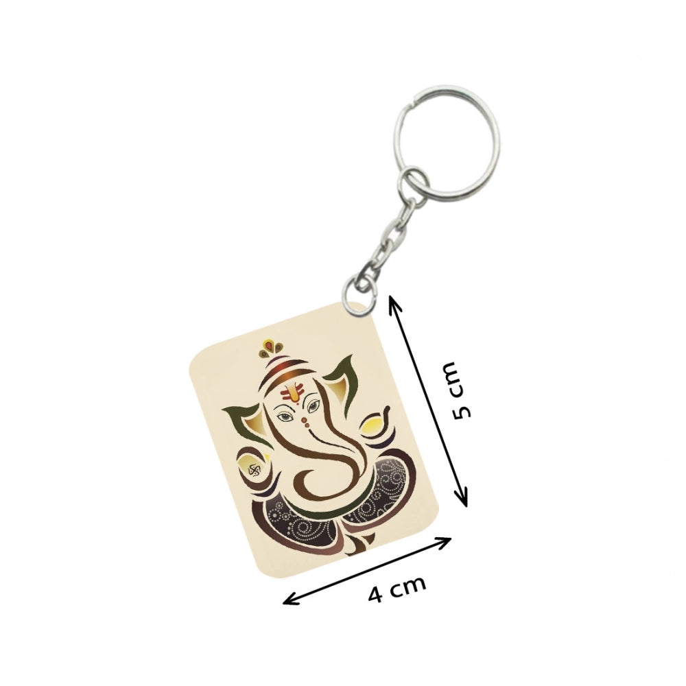 PKR Kart Pack Of 3_ Ganesha One Side Printed Rectangle Designer Keychain (Sandal)