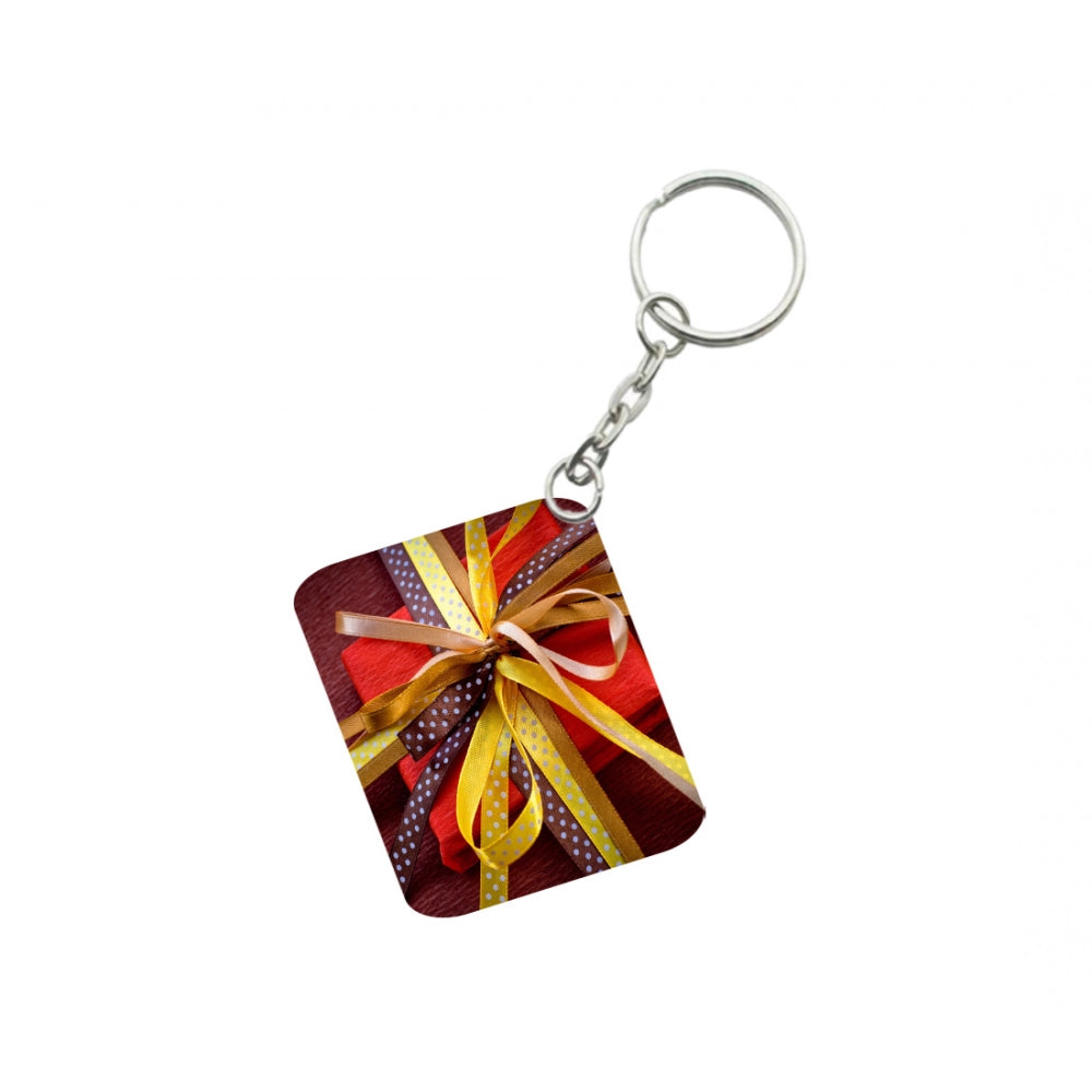 PKR Kart Pack Of 3_ Gift Ribban One Side Printed Rectangle Designer Keychain (Multi Color)