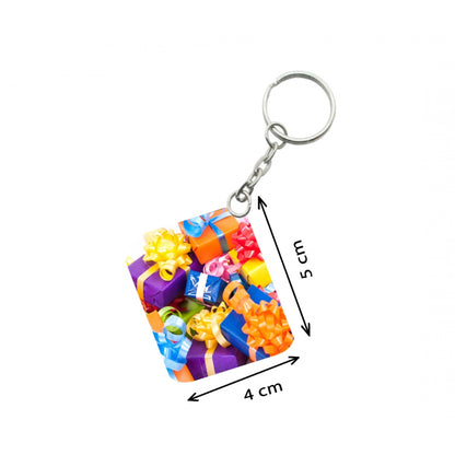 PKR Kart Pack Of 3_ Colored Gift Box One Side Printed Rectangle Designer Keychain (Multi Color)