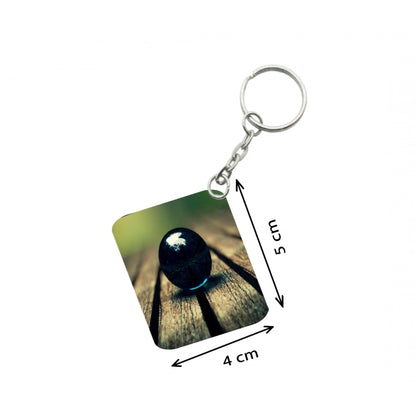 PKR Kart Pack Of 3_ Black Obsidian Sphere One Side Printed Rectangle Designer Keychain (Black)