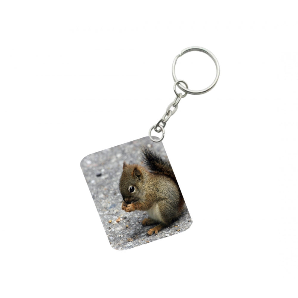 PKR Kart Pack Of 3_ Squirrel One Side Printed Rectangle Designer Keychain (Brown)