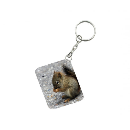 PKR Kart Pack Of 3_ Squirrel One Side Printed Rectangle Designer Keychain (Brown)