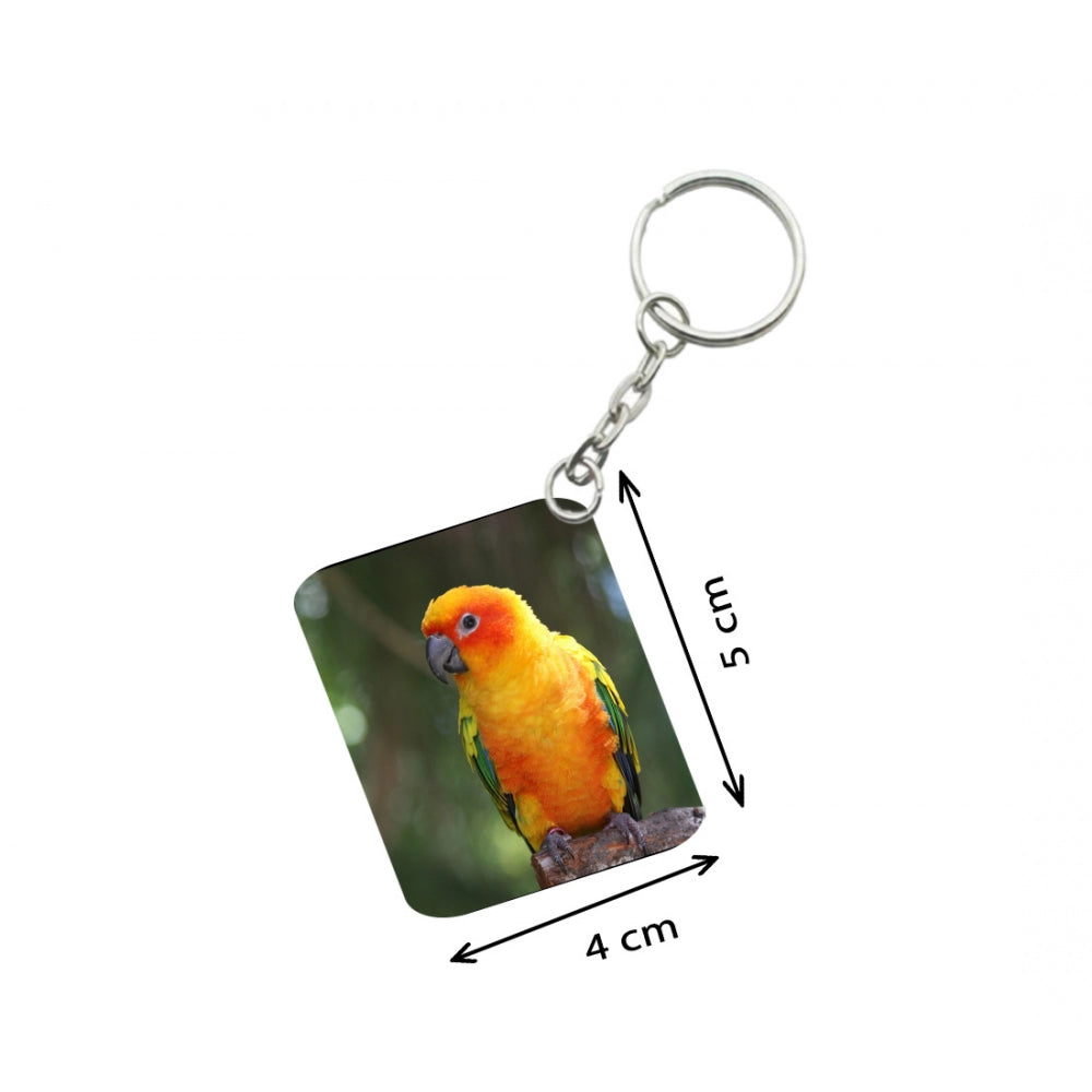 PKR Kart Pack Of 3_ Parrot One Side Printed Rectangle Designer Keychain (Orange)