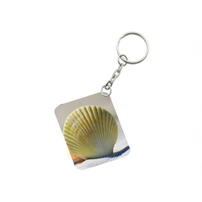 PKR Kart Pack Of 3_ Shells Sand One Side Printed Rectangle Designer Keychain (Yellow)
