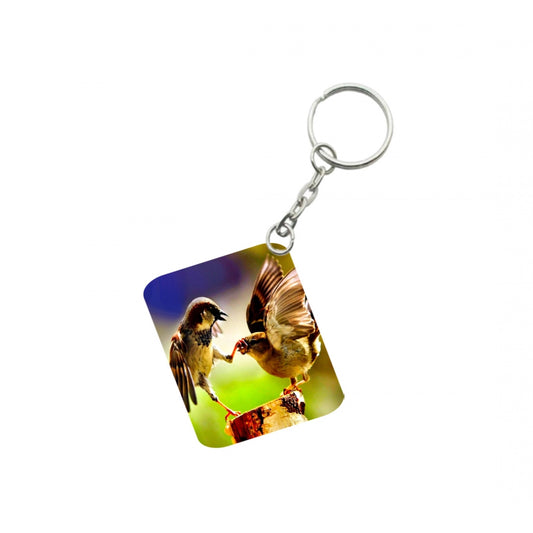 PKR Kart Pack Of 3_ Birds Love One Side Printed Rectangle Designer Keychain (Multi Color)