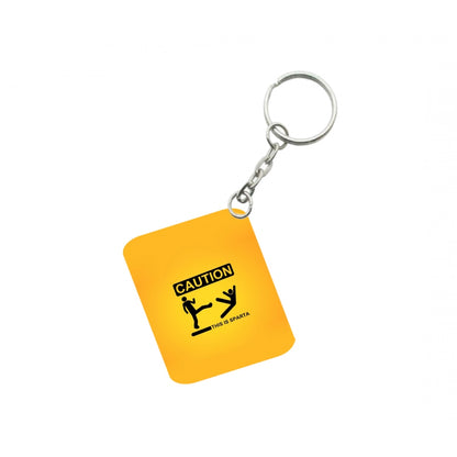 PKR Kart Pack Of 3_ Caution One Side Printed Rectangle Designer Keychain (Orange)