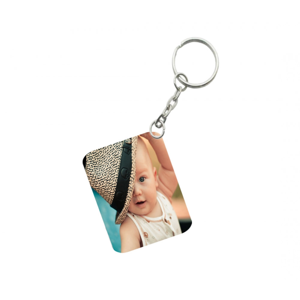 PKR Kart Pack Of 3_ Baby With Cap One Side Printed Rectangle Designer Keychain (Musterd)