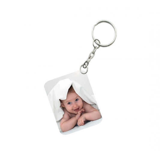 PKR Kart Pack Of 3_ Baby With Smile One Side Printed Rectangle Designer Keychain (White)