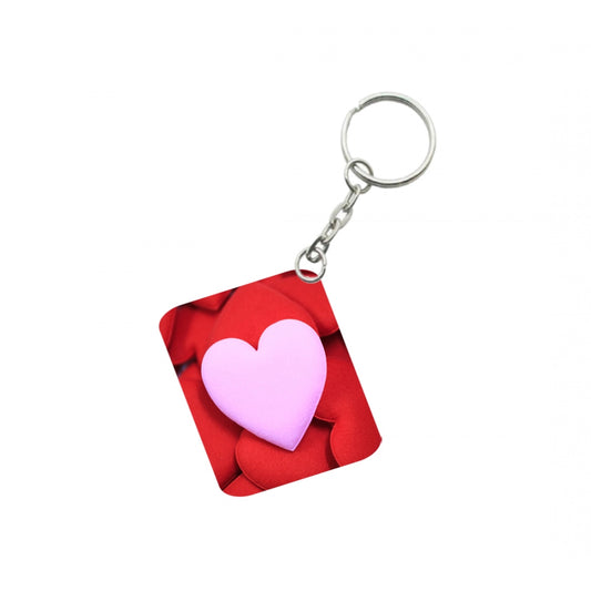 PKR Kart Pack Of 3_ Pink Heart One Side Printed Rectangle Designer Keychain (Pink)