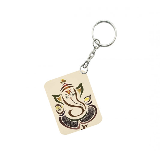 PKR Kart Pack Of 3_ Ganesha One Side Printed Rectangle Designer Keychain (Sandal)