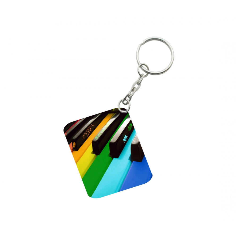 PKR Kart Pack Of 3_ Rainbow Piano Keys One Side Printed Rectangle Designer Keychain (Rainbow Color)