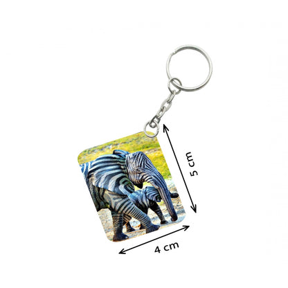 PKR Kart Pack Of 3_ Zebra Elephant One Side Printed Rectangle Designer Keychain (Black and White)