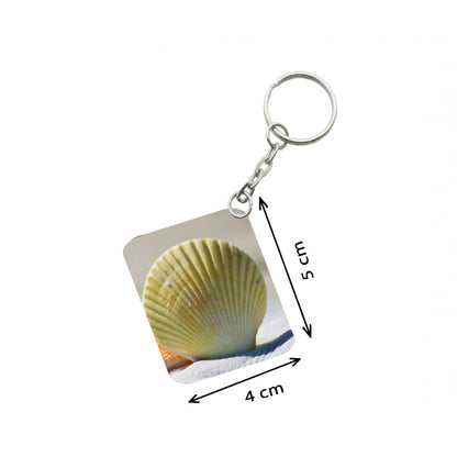 PKR Kart Pack Of 3_ Shells Sand One Side Printed Rectangle Designer Keychain (Yellow)