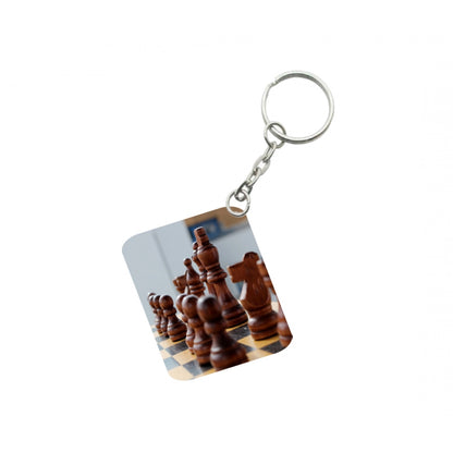 PKR Kart Pack Of 3_ Chess Set One Side Printed Rectangle Designer Keychain (Brown)