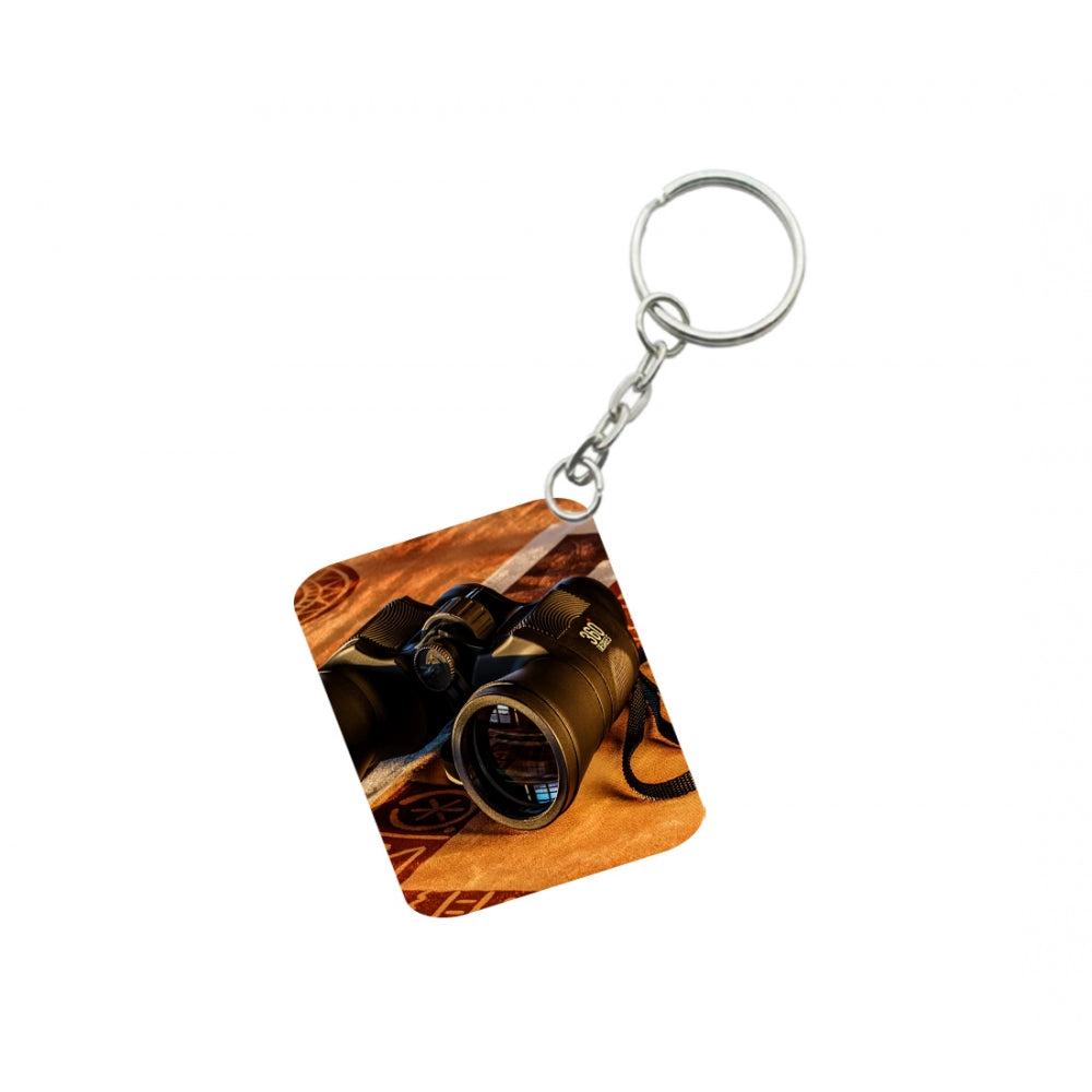 PKR Kart Pack Of 3_ Binoculars One Side Printed Rectangle Designer Keychain (Black)