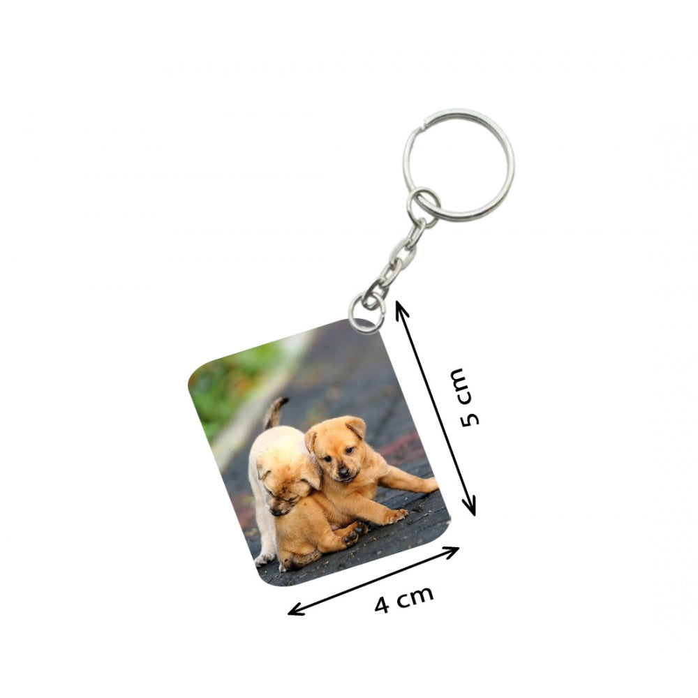 PKR Kart Pack Of 3_ Dogs Love One Side Printed Rectangle Designer Keychain (Brown)