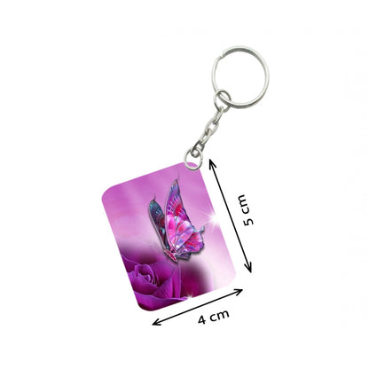 PKR Kart Pack Of 3_ Pink Butterfly One Side Printed Rectangle Designer Keychain (Pink)